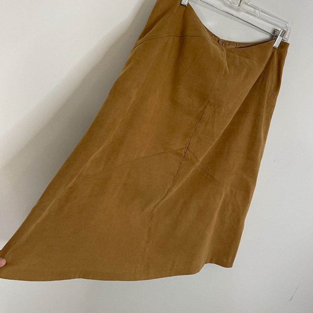 Talbots Skirt FAUX SUEDE Camel Beige Tan Flared A-line Career 16P Lined‎ Midi - Picture 3 of 9